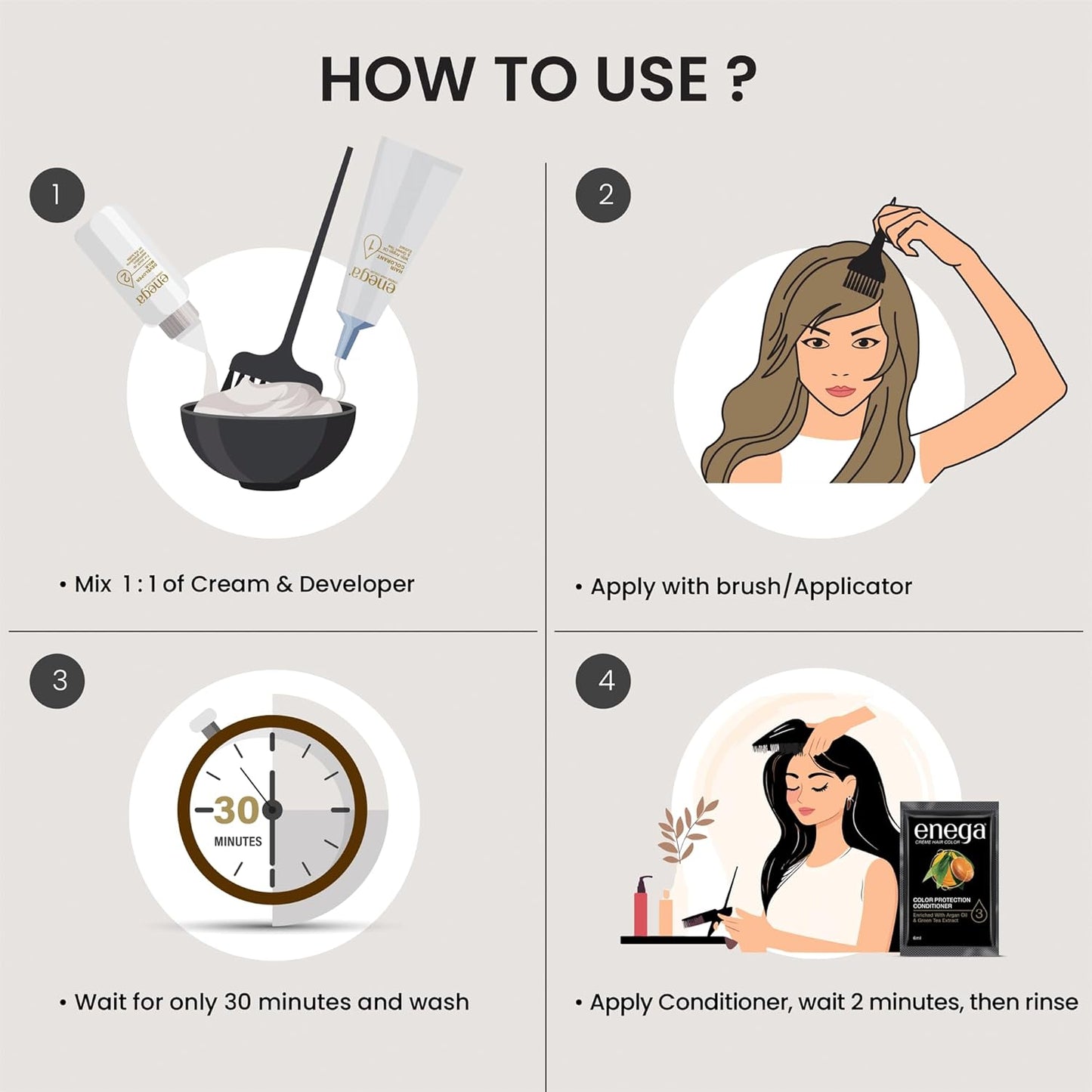 Enega No Ammonia Grey Coverage Long Lasting Creme Hair Color with Argan Oil & Green Tea Extract - Pack of 1(150 ML) (Golden Blonde)