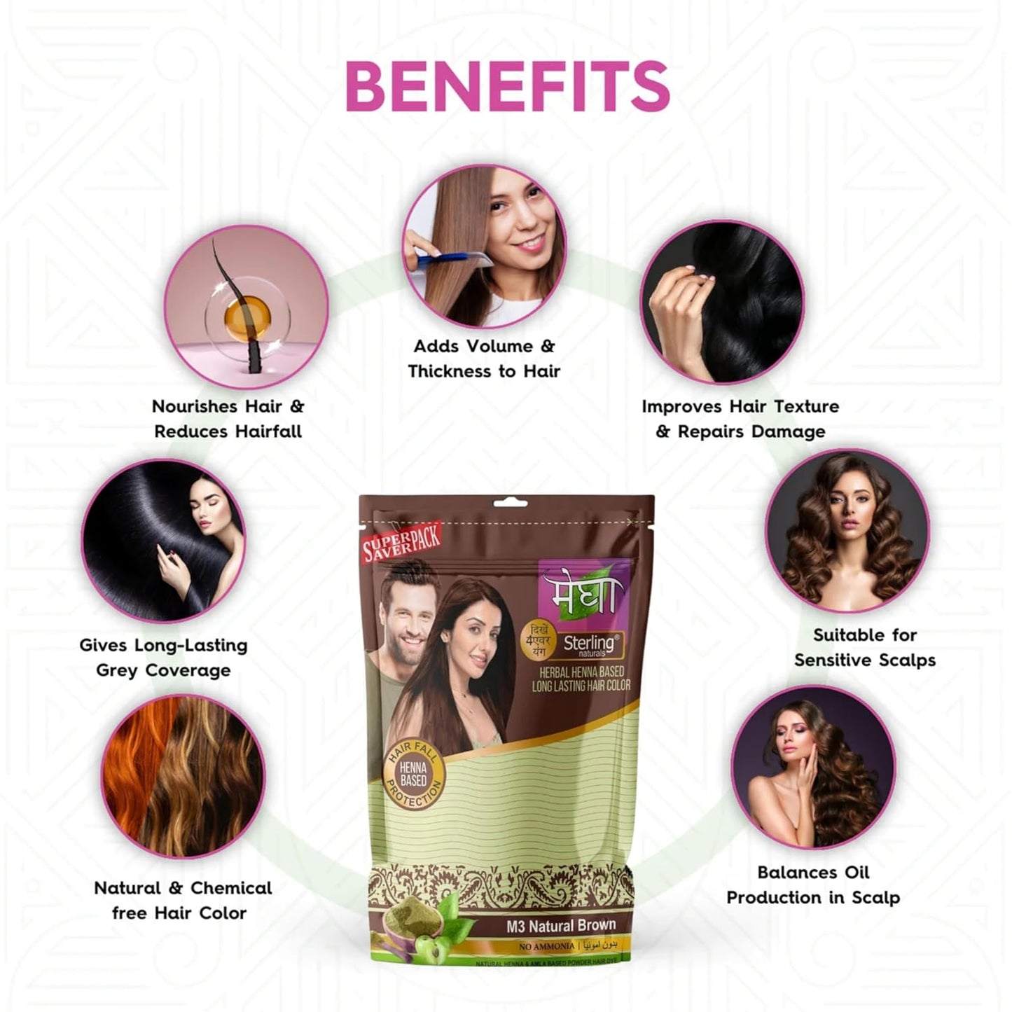 'Sterling Naturals Megha Mehandi Hair Care Powder – Megha Mehandi (Pack Of 4) For Natural Hair Color Solution | For Men & Women 45GM