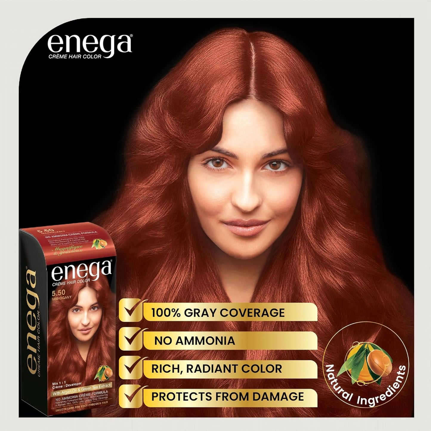 Enega No Ammonia Grey Coverage Long Lasting Creme Hair Color with Argan Oil & Green Tea Extract - Pack of 1(150 ML) (Golden Blonde)