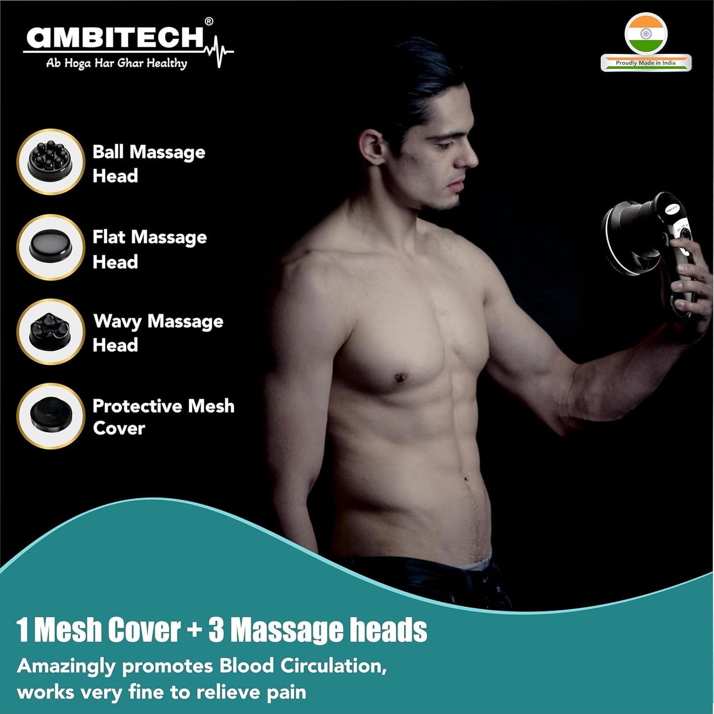 AmbiTech Premium Personal Massager With 1 Year Replacement Warrenty| Deep Tissue Percussion Massage for Shoulder, Leg, Foot, Muscles|Electric 4 Versatile Massage Heads