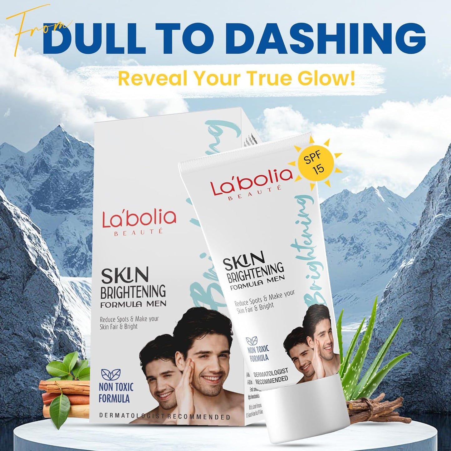 Labolia Beaute Skin Brightening Cream for Men with SPF 15 | Reduce Dark Spots | Whitening Cream | Day Night Cream | Dermatologist Recommended | Moisturizer Cream | Pack of 2, 50gm