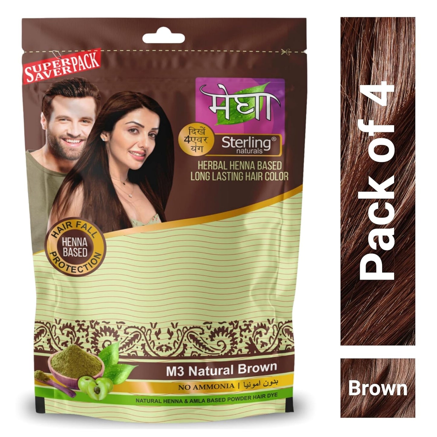 'Sterling Naturals Megha Mehandi Hair Care Powder – Megha Mehandi (Pack Of 4) For Natural Hair Color Solution | For Men & Women 45GM