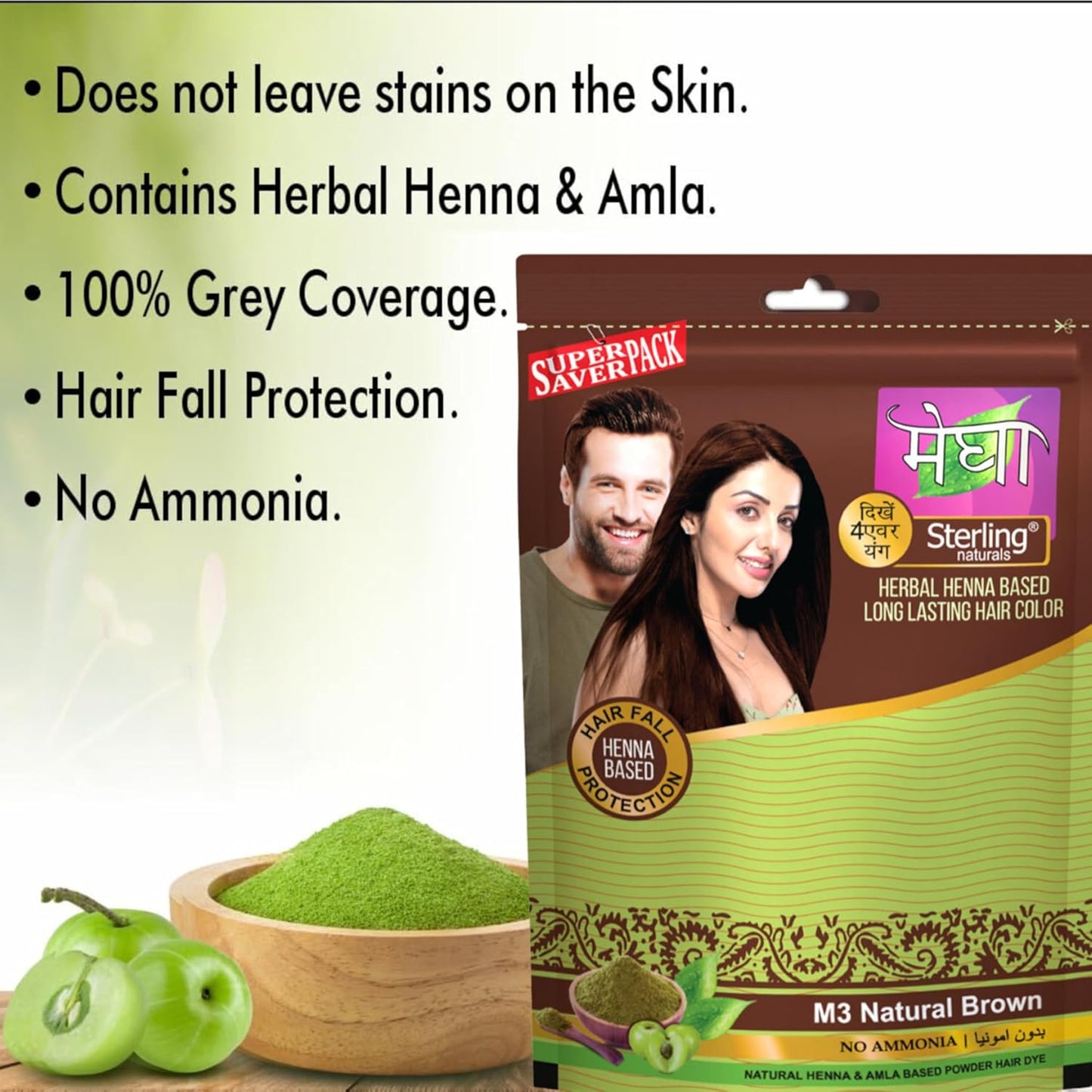 Sterling Naturals Megha Mehandi for Women & Men, Henna Based Mehndi, Organic Hair Dye Without Chemicals and Ammonia, 45 g (Pack of 3)