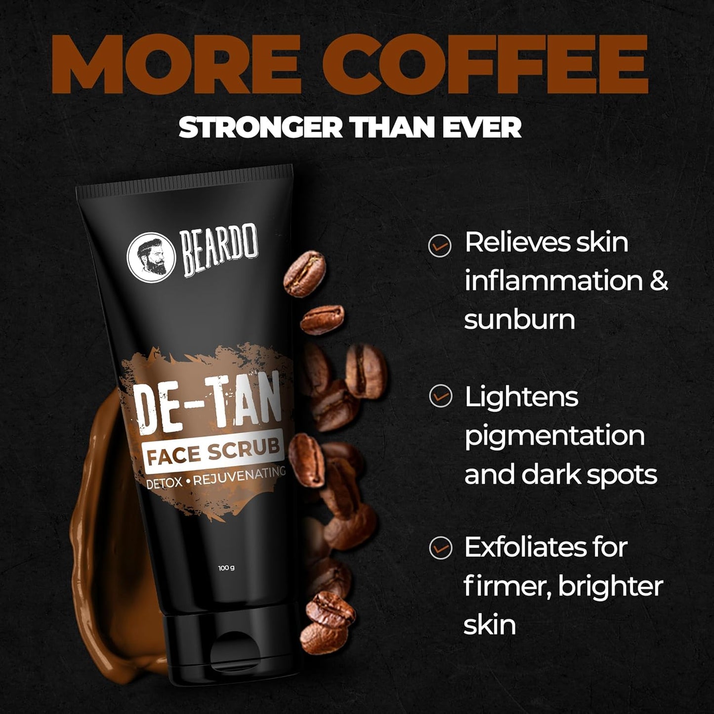 Beardo DeTan Face Scrub for Men, 100 gm | Coffee Scrub for Blackhead & Tan Removal | Natural Glow | Rejuvenates Skin