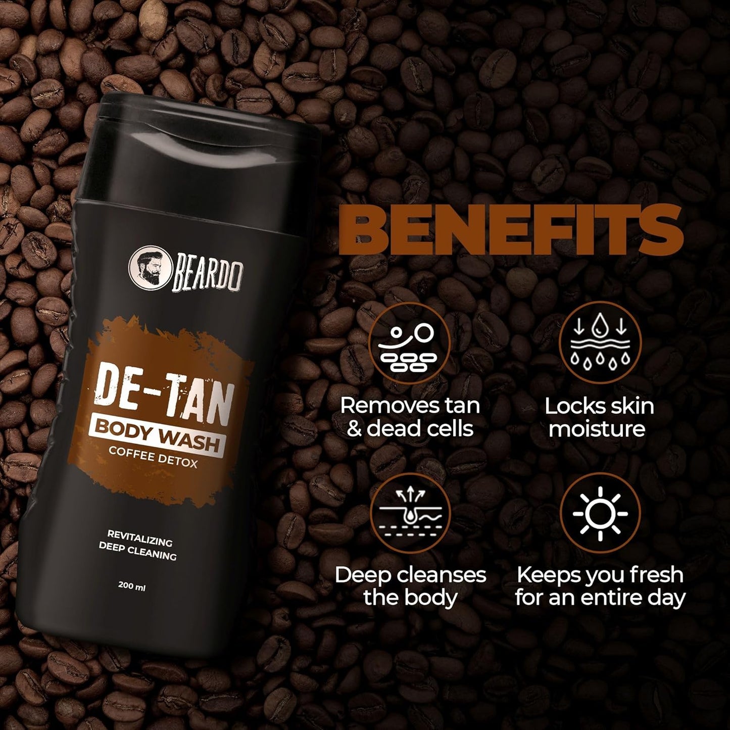 Beardo Detan Combo For Men (Set of 2) | Detan Body Wash & Detan Face Wash with Powerful Coffee Extract for Tan Removal | Hydrates & Exfoliates Men's Skin for Oil Control