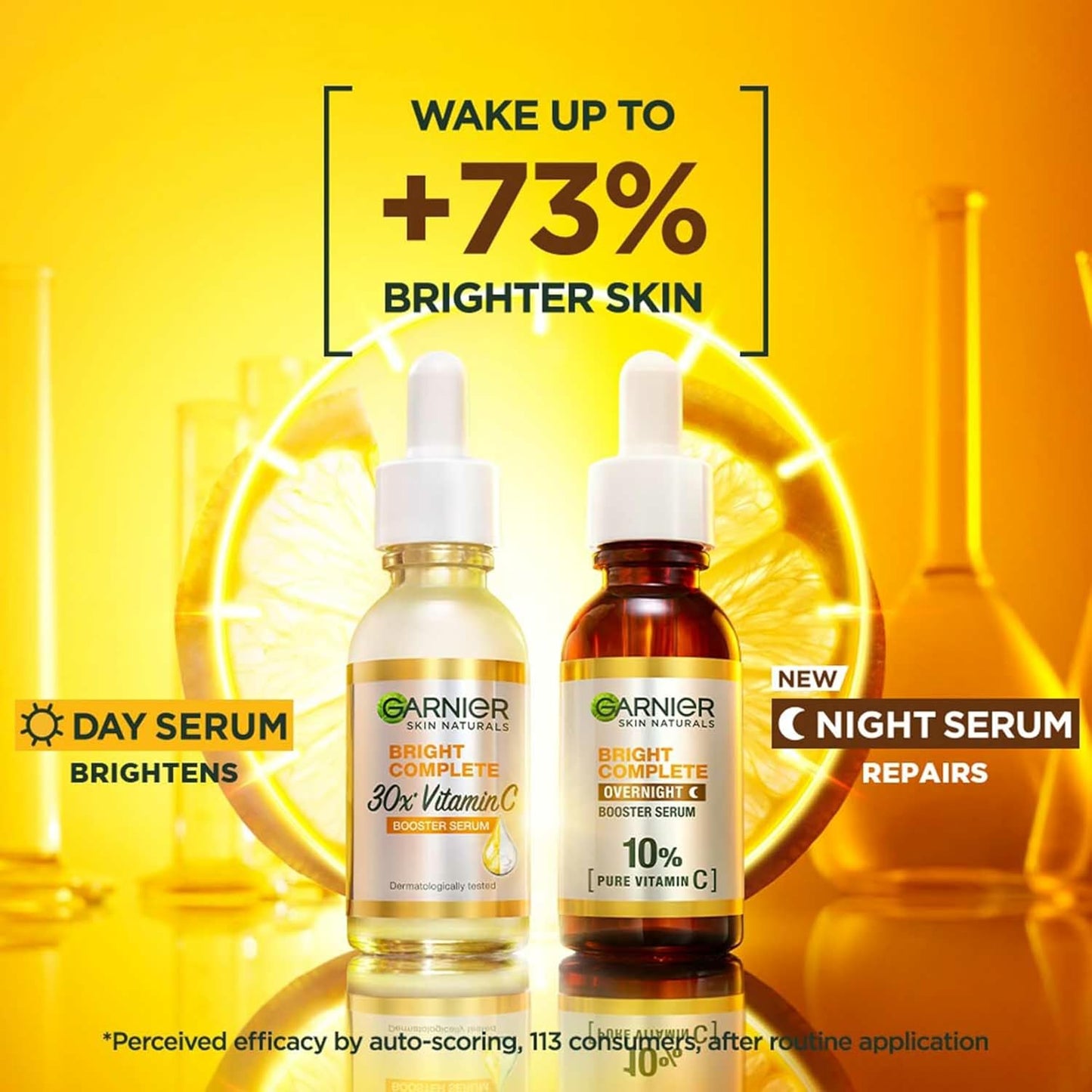 Garnier Vitamin C + Booster Face Serum For Skin Brightening and Anti-Dark Spots with 30X Vitamin C, 2% Niacinamide and BHA | Brighter Skin in Just 3 days | Suitable for Oily , Dry, Combination , Sensitive Skin | For Men and Women | 50ml