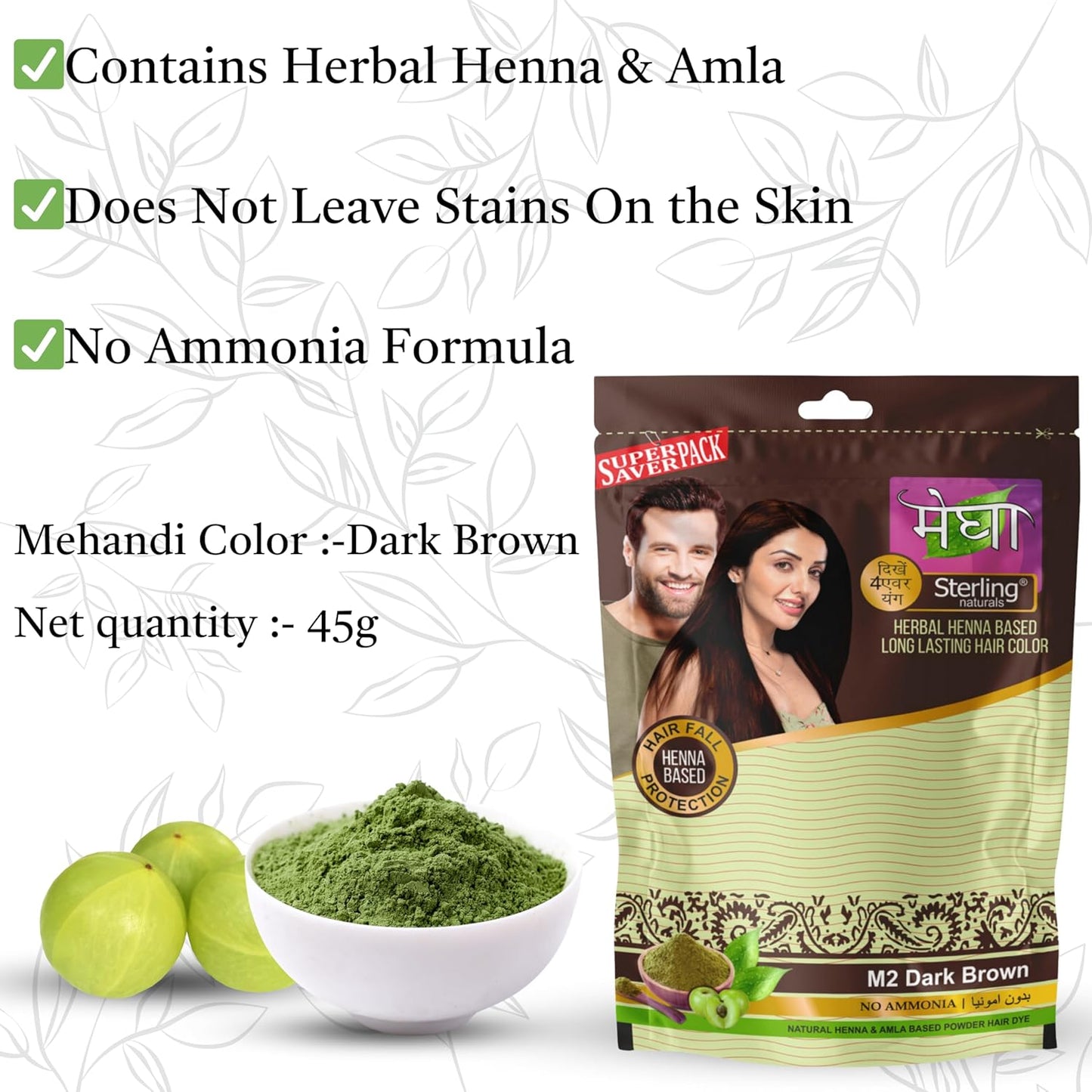 'Sterling Naturals Megha Mehandi Hair Care Powder – Megha Mehandi (Pack Of 4) For Natural Hair Color Solution | For Men & Women 45GM