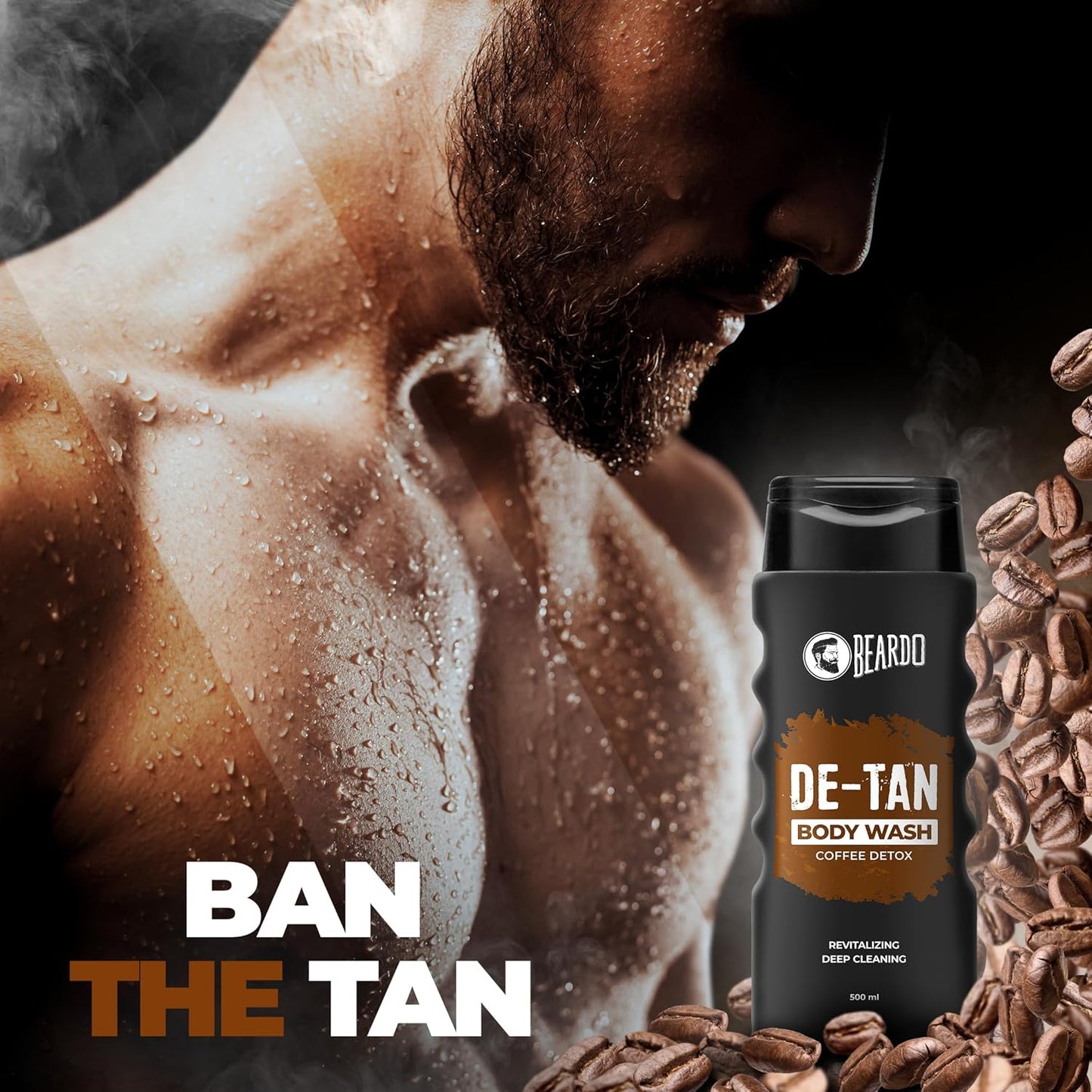 Beardo De-Tan Body Wash for Men, 200ml | Tan Removal and Caffeine Body Wash | Detan With Coffee & Aloe Extracts | For Body & Face | Refreshing Fragrance