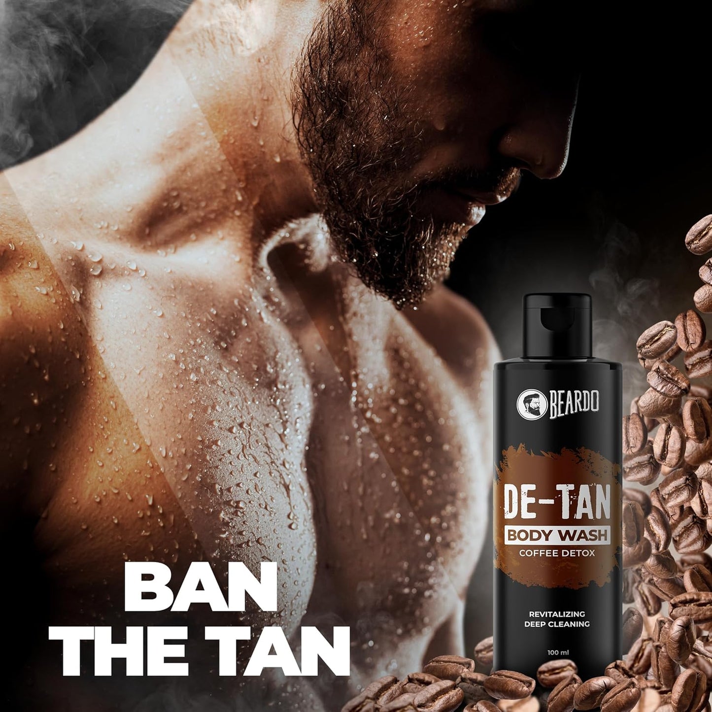 Beardo De-Tan Body Wash for Men, 200ml | Tan Removal and Caffeine Body Wash | Detan With Coffee & Aloe Extracts | For Body & Face | Refreshing Fragrance