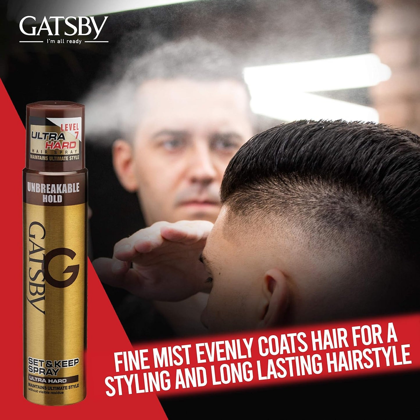 Gatsby Japan Set & Keep Hair Spray - Ultra Hard 250ml | Quick Drying, Long Lasting Hold, No Flaking, Natural Shine, & Easy Wash Off | Contains UV Ray Protector | Hair Spray For Salon Like Finish