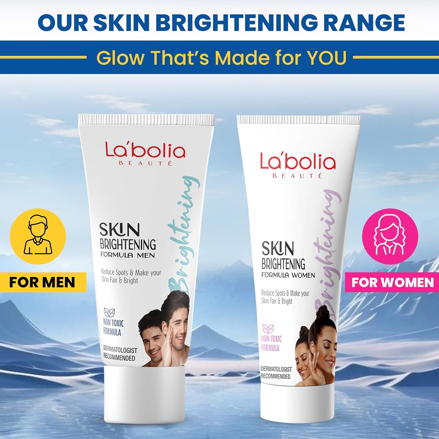 Labolia Beaute Skin Brightening Cream for Men with SPF 15 | Reduce Dark Spots | Whitening Cream | Day Night Cream | Dermatologist Recommended | Moisturizer Cream | Pack of 2, 50gm
