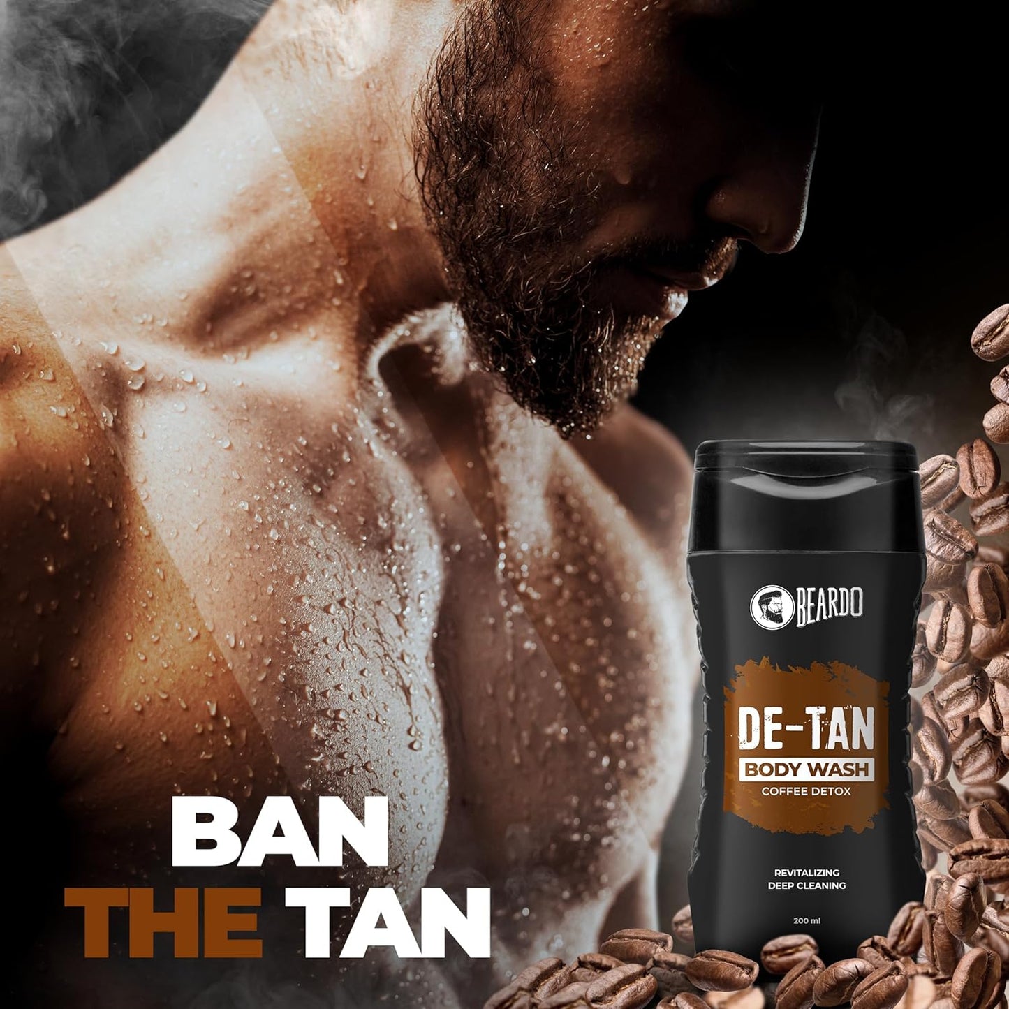 Beardo De-Tan Body Wash for Men, 200ml | Tan Removal and Caffeine Body Wash | Detan With Coffee & Aloe Extracts | For Body & Face | Refreshing Fragrance
