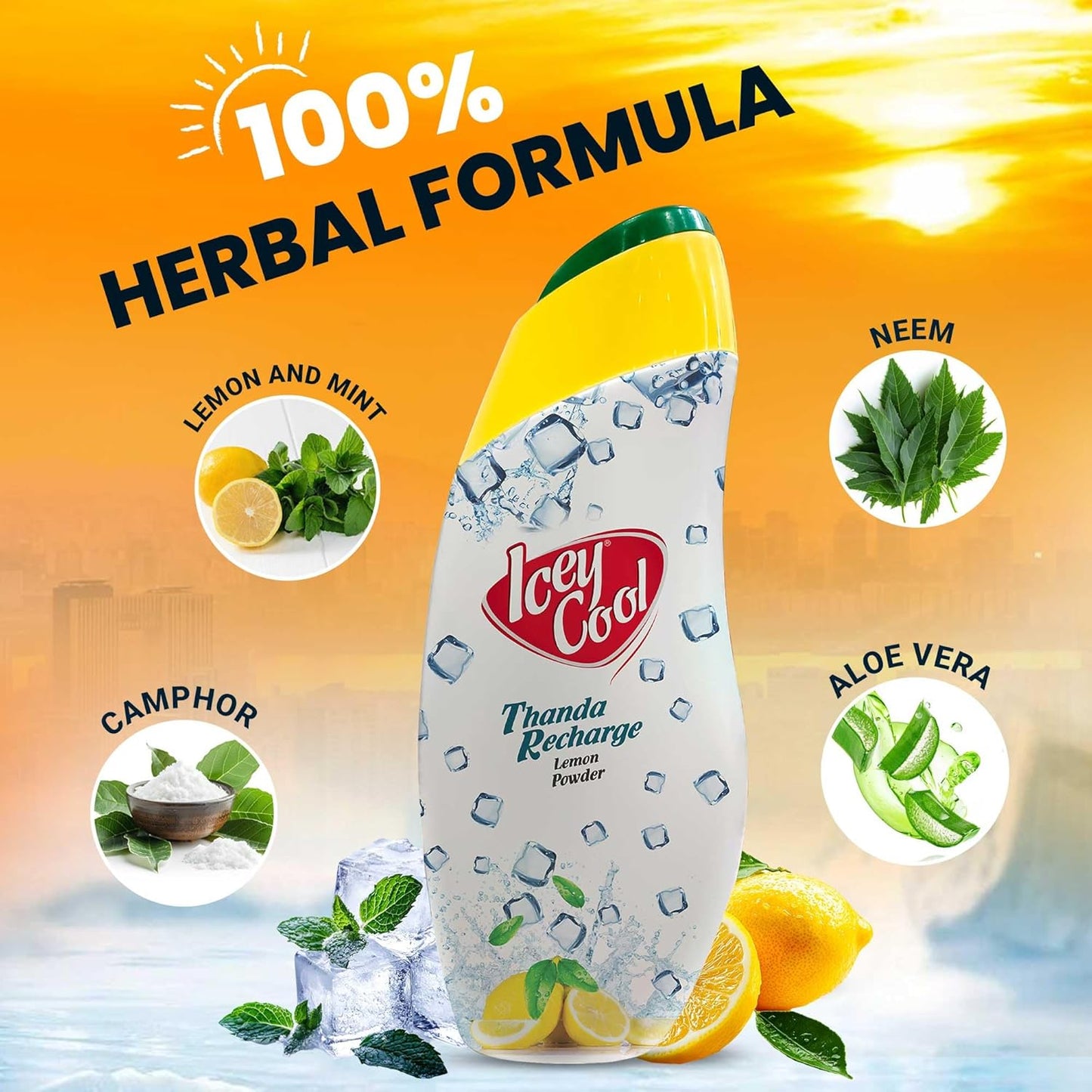 LABOLIA Icey Cool Lemon Herbal Prickly Heat And Ice Cool Body Talcum Powder | Advanced Sweat Absorption, Odor Prevention, And Cooling Relief Plus Lemon For Skin Benefits (300G, 2)