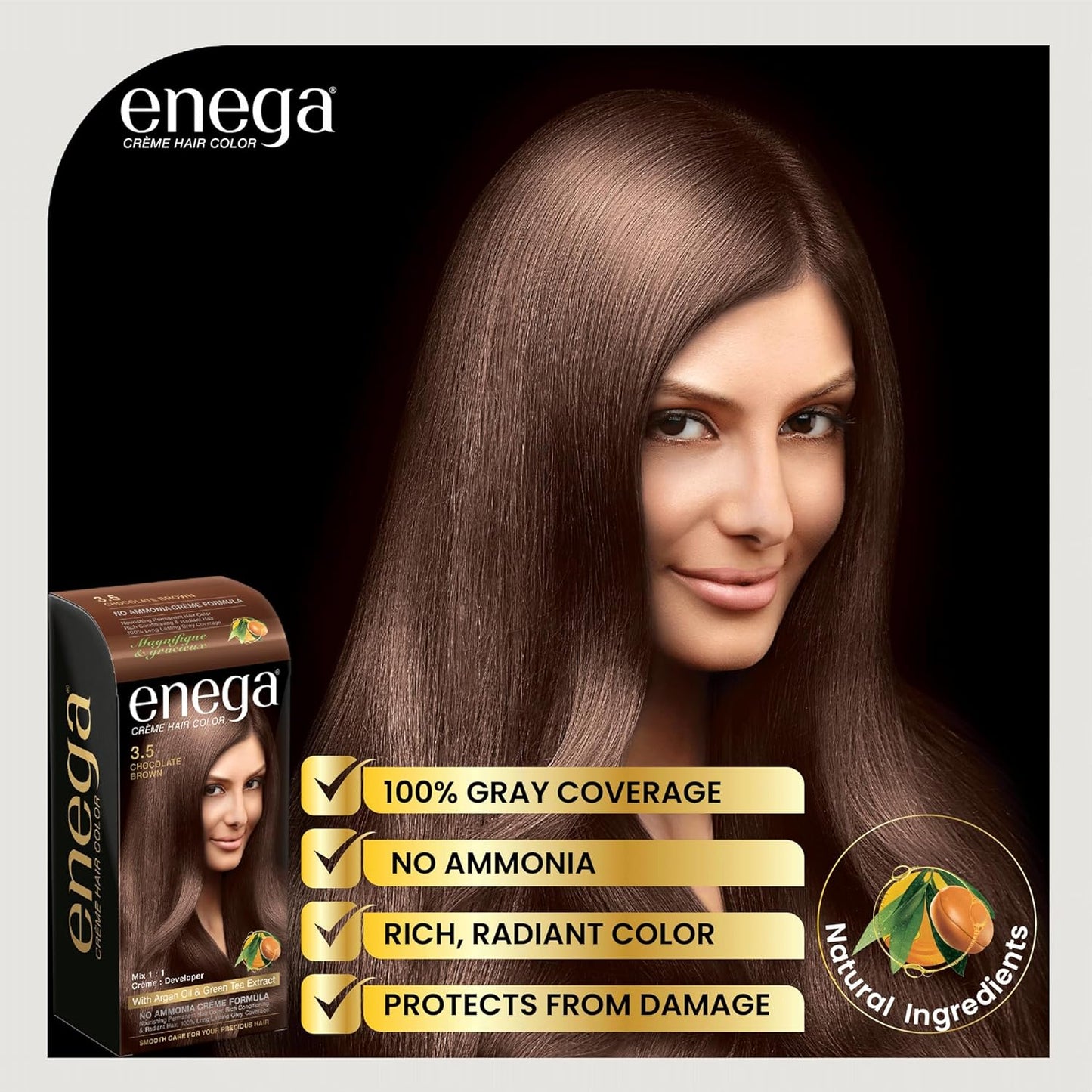 Enega No Ammonia Grey Coverage Long Lasting Creme Hair Color with Argan Oil & Green Tea Extract - Pack of 1(150 ML) (Golden Blonde)