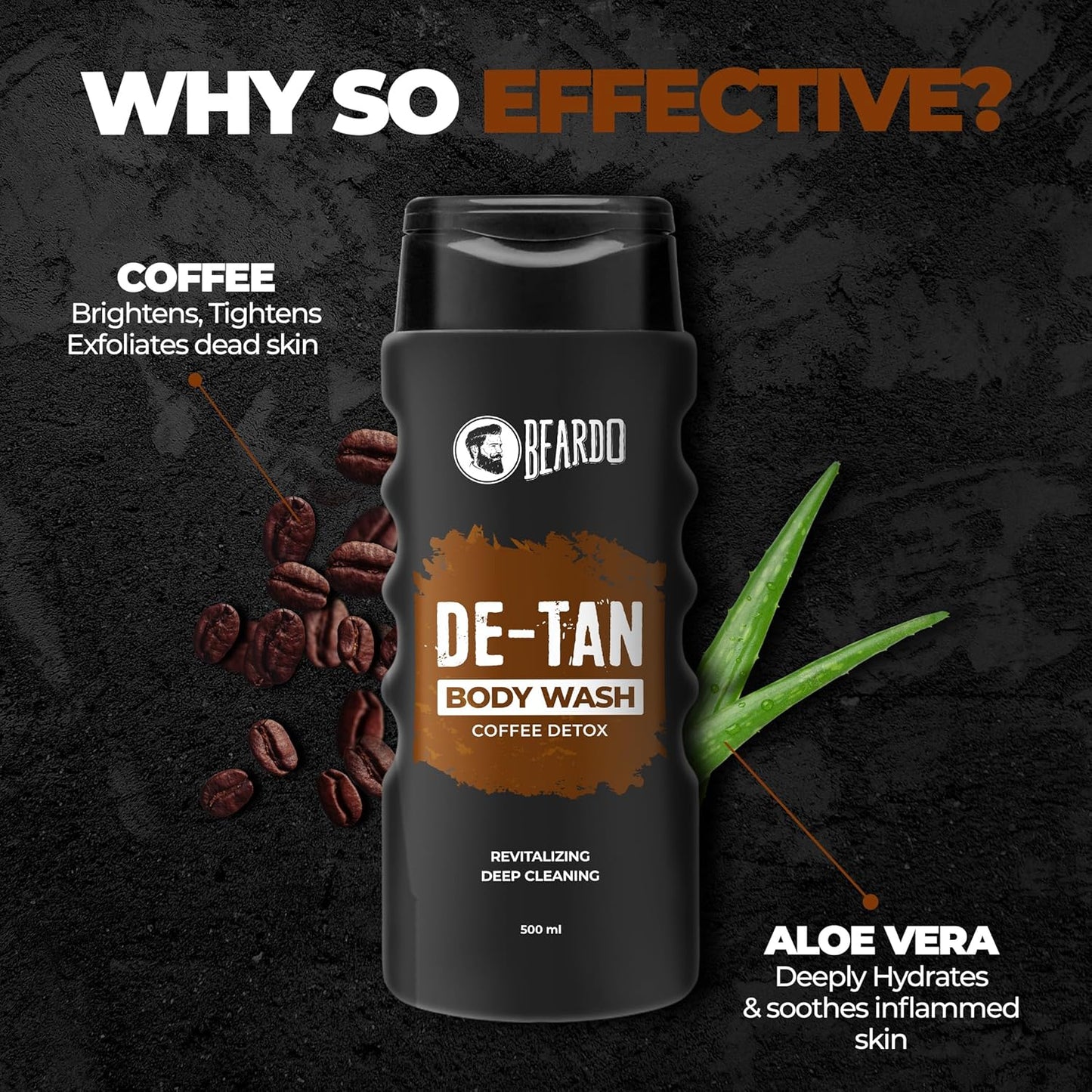 Beardo De-Tan Body Wash for Men, 200ml | Tan Removal and Caffeine Body Wash | Detan With Coffee & Aloe Extracts | For Body & Face | Refreshing Fragrance