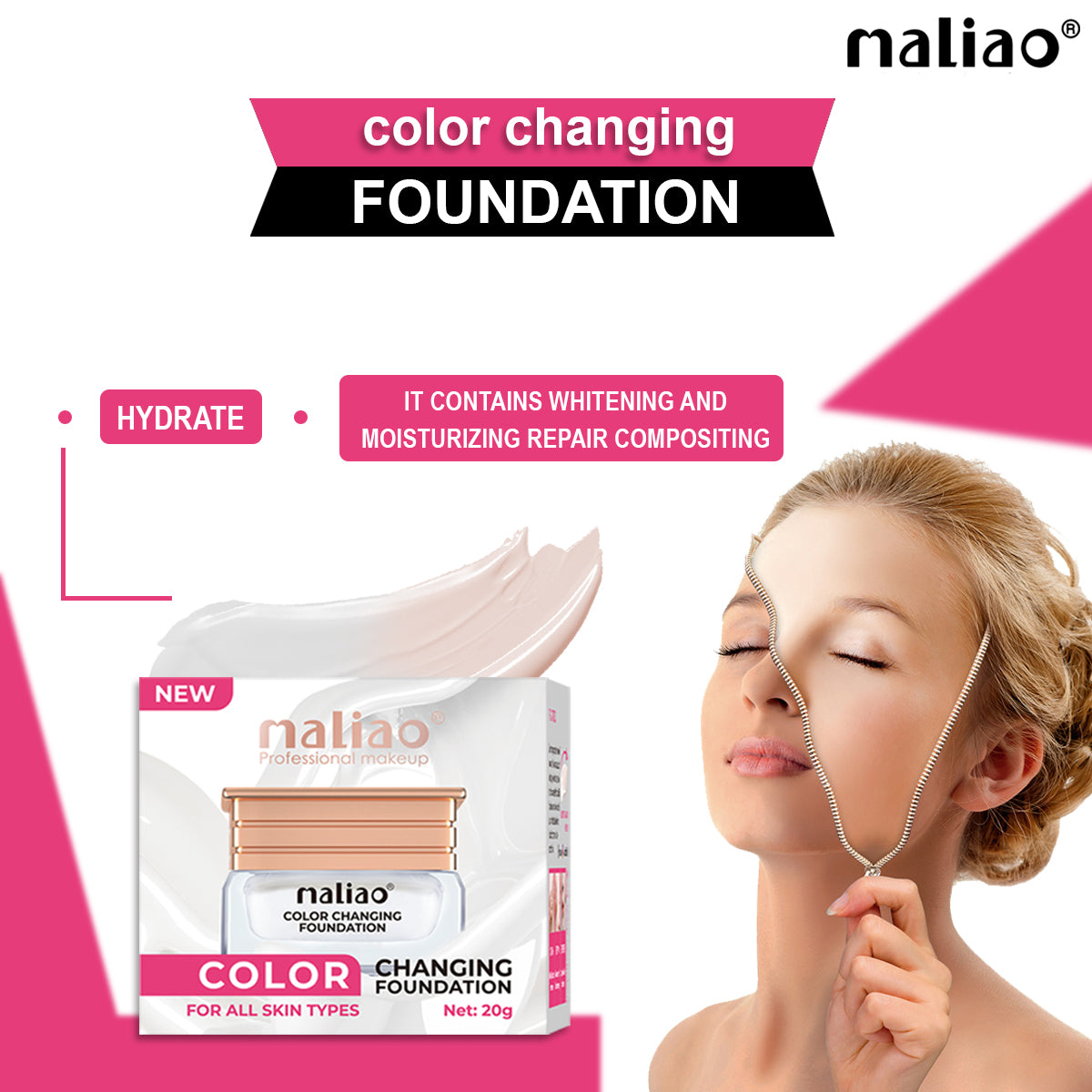 Maliao Color Changing Waterproof Foundation with Satin Finish - Long-Lasting Beauty