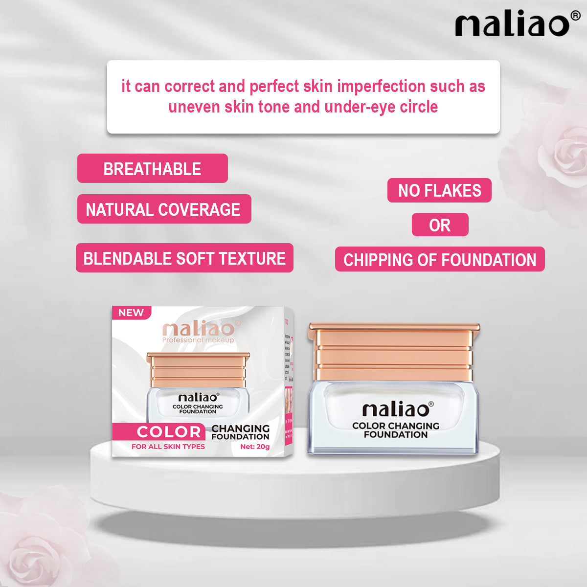 Maliao Color Changing Waterproof Foundation with Satin Finish - Long-Lasting Beauty