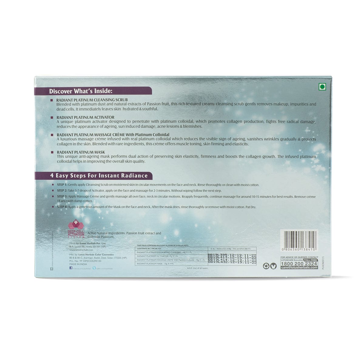 Radiant Platinum Cellular Anti-Ageing Salon Grade Single Facial Kit