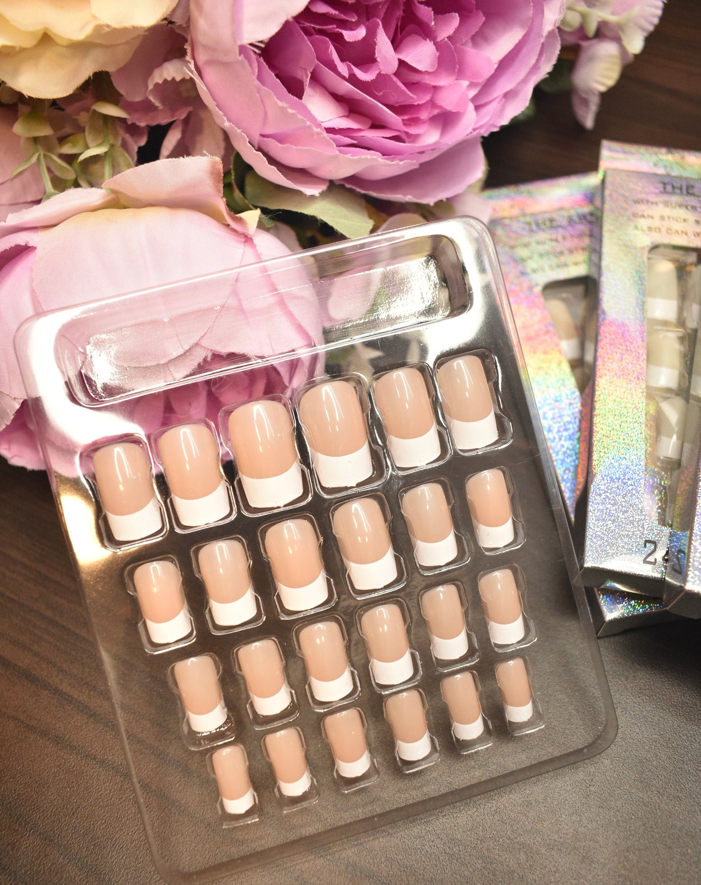Square French Tip Nails 24pcs