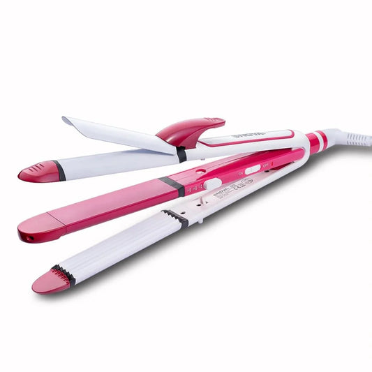 Shinon 3 in 1 Hair Styler -Curler, Crimper SH 8088 Hair Straightener (White, Pink)