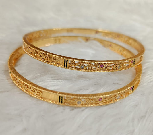 Gold Plated Bangle (Pair) / Gift for Women and Girls/ White and Red American Diamond studded bangle