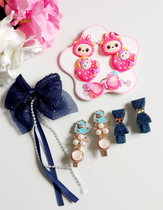 Labubu Hair Accessories/ Hair clips and rubber band For girls