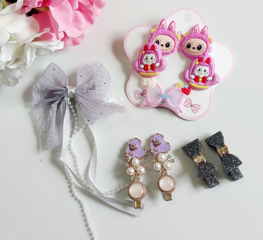Labubu Hair Accessories/ Hair clips and rubber band For girls