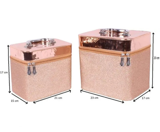Professional Beauty Makeup cosmetics Vanity case/ Cosmetic storage boxes / Makeup bags set of 2 (Rose Gold)