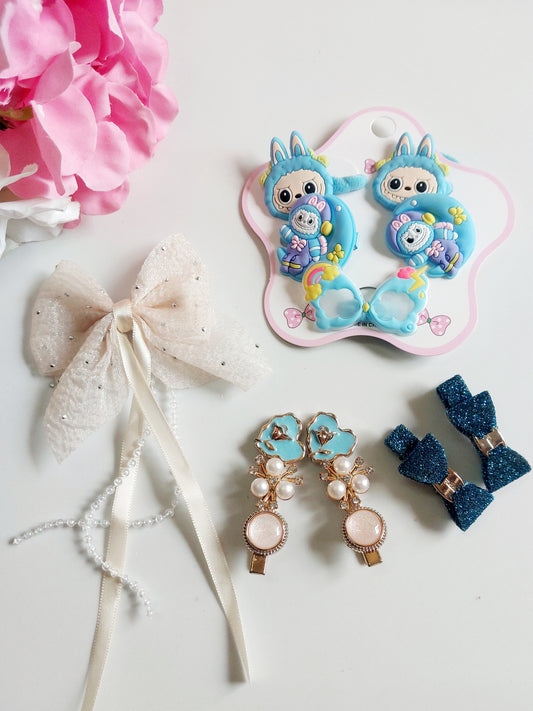 Labubu Hair Accessories/ Hair clips and rubber band For girls