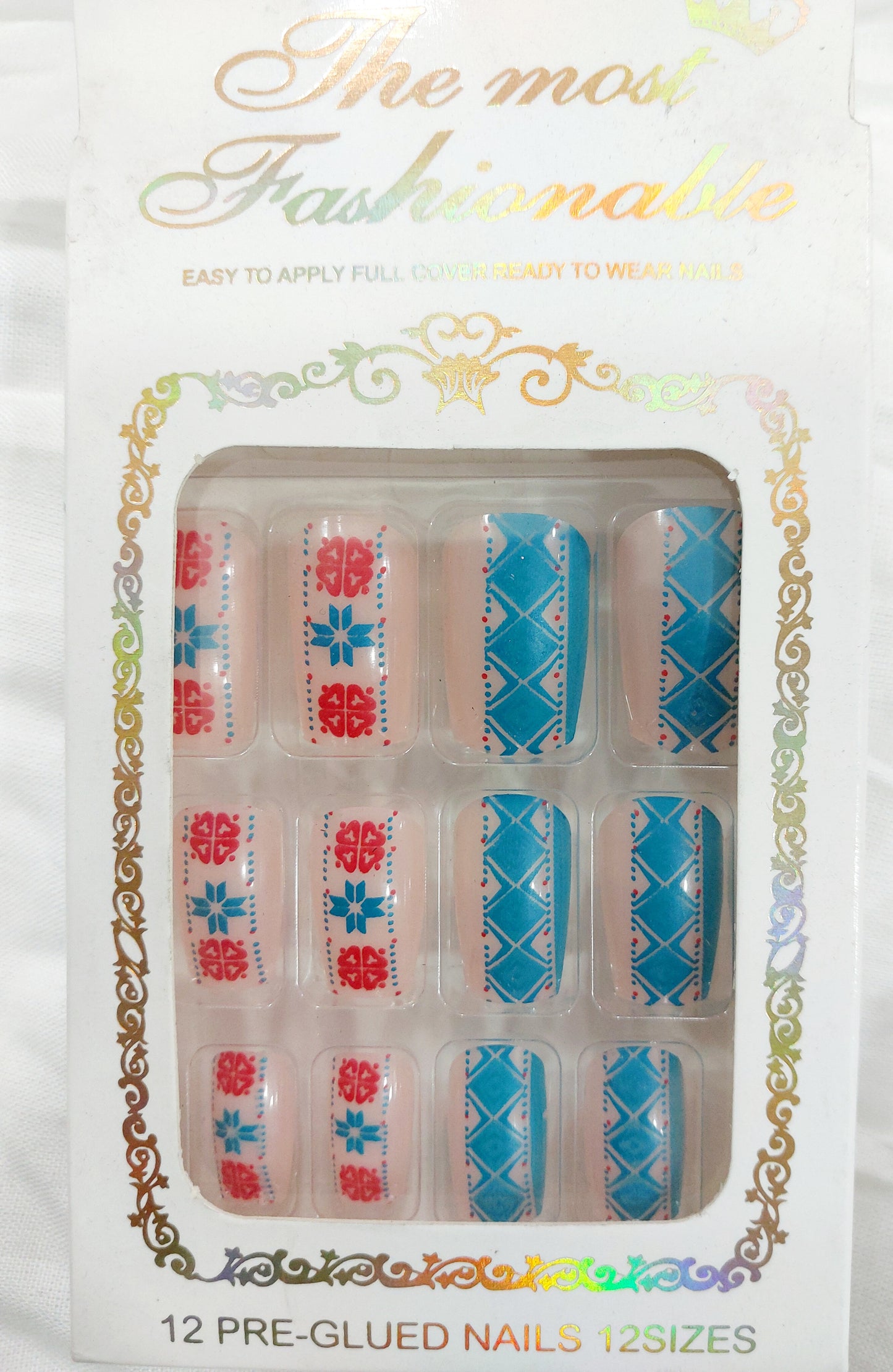 The Fashion Nail Art Manicure Nail Reusable Self Adhesive sticker ( Multicolored) 12 piece