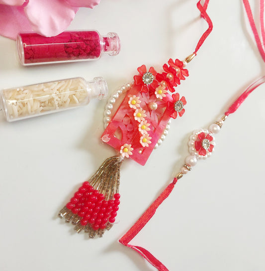 Bhai Bhabhi Rakhi / Moti work designed Rakhi/ Lumba Rakhi/ Hand made rakhi