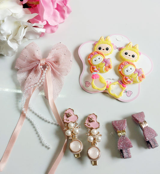 Labubu Hair Accessories/ Hair clips and rubber band For girls