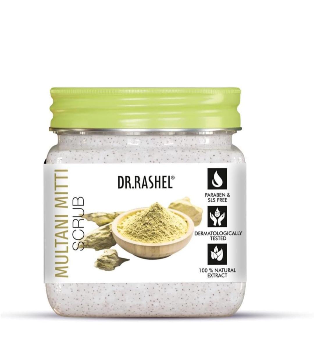 DR.RASHEL scrubs/ Fruit scrub/ DE-Tan scrub/ UBTAN scrub/ CHARCOAL Scrub/ APRICOT scrub/ RICE WATER scrub/MULTANI MITTI scrub/ PERAL scrub/ KOREAN GLASS SKIN scrub