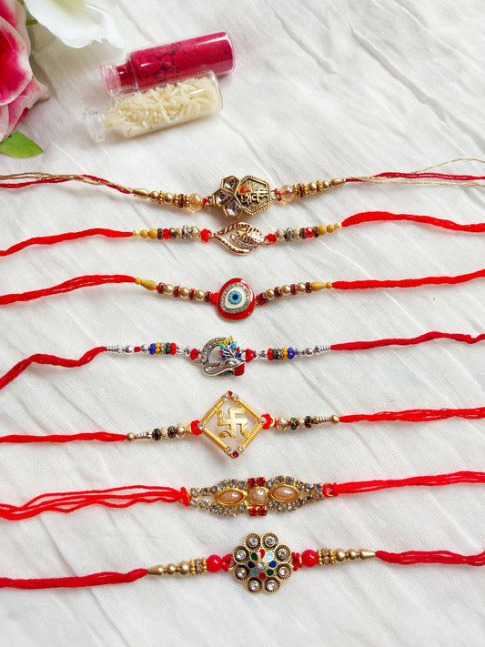 Rakhi (combo of 7)/ Bhai Rakhi/ Different Designs/ Roli Chawal
