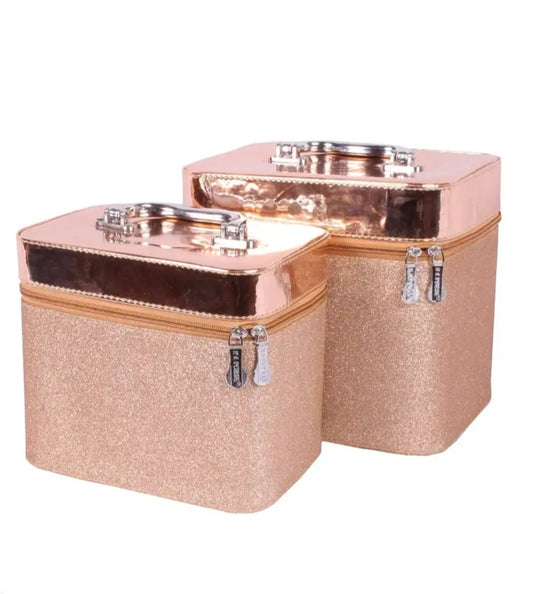 Professional Beauty Makeup cosmetics Vanity case/ Cosmetic storage boxes / Makeup bags set of 2 (Rose Gold)