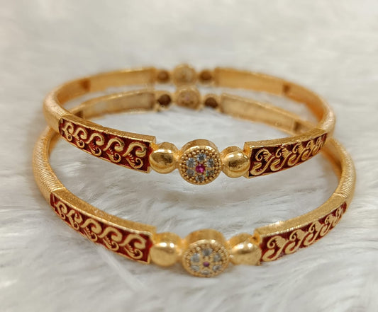 Gold Plated Bangle (Pair) / Gift for Women and Girls/ White and Red American Diamond studded bangle