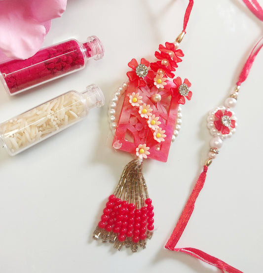 Bhai Bhabhi Rakhi / Moti work designed Rakhi/ Lumba Rakhi/ Hand made rakhi