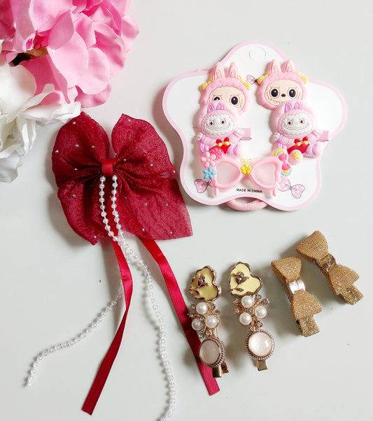 Labubu Hair Accessories/ Hair clips and rubber band For girls
