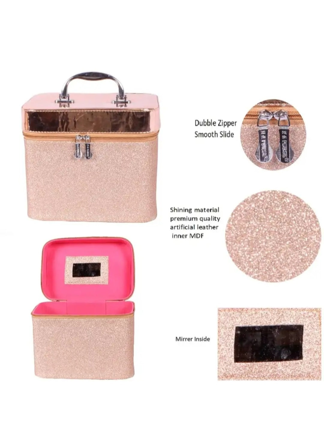 Professional Beauty Makeup cosmetics Vanity case/ Cosmetic storage boxes / Makeup bags set of 2 (Rose Gold)