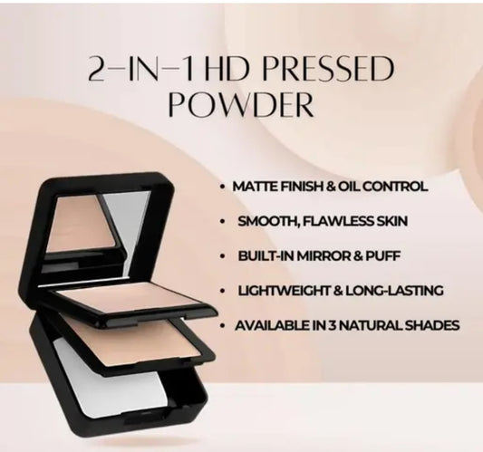 Flawless Finish: 2-in - 1 HD Pressed powder for smooth, Shine- free skin.