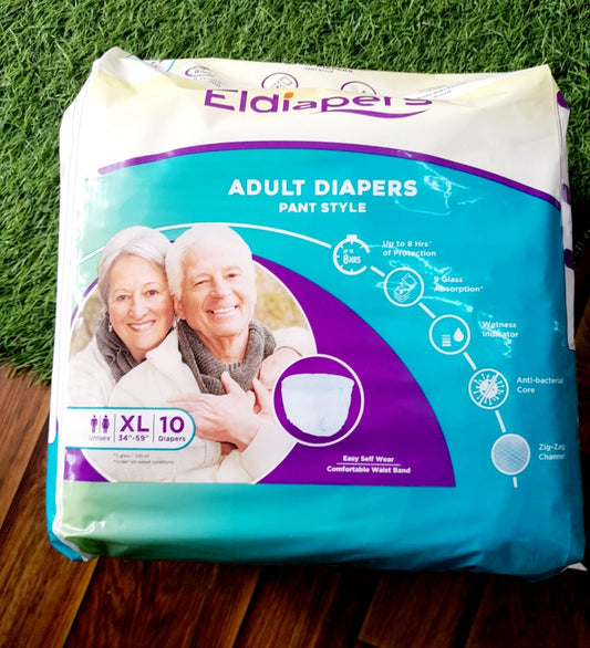Eldiapers Pant Style Adult Diapers | waist Size (96-137 CM) (34"- 59" inch) 10 hr Absorption | Unisex | Odour Control( XL)