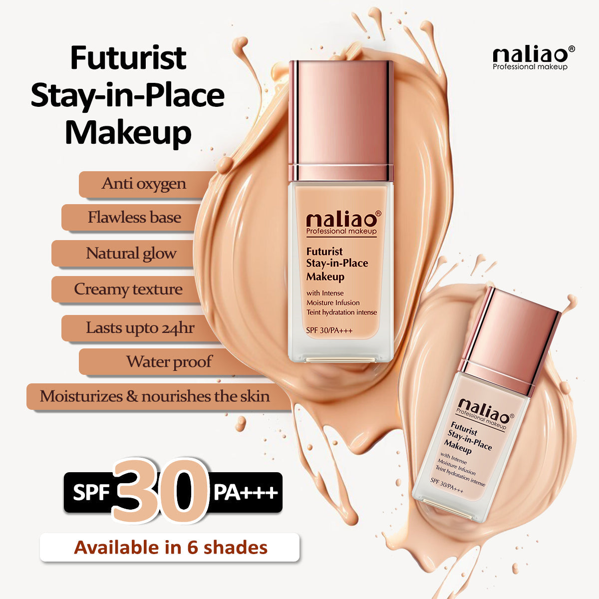 Maliao Futurist Stay-In-Place Makeup SPF 30 PA+++ (Full Coverage, Intense Moisture Infusion,Tint Moisturizer,Tint Hydration, All Skin Types)