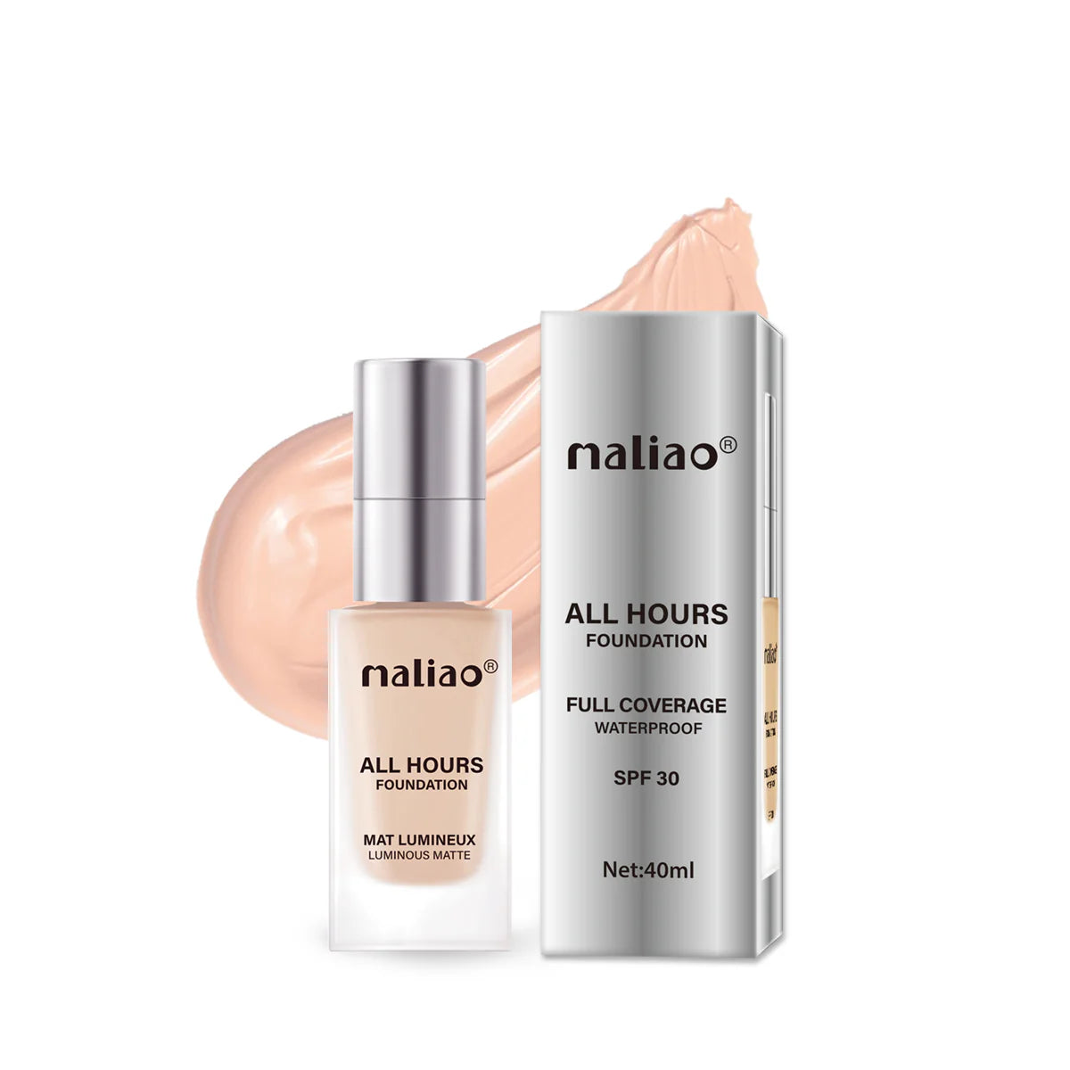 Maliao All Hours Foundation Mat Lumineux - Full Coverage, Waterproof, Luminous Matte Finish