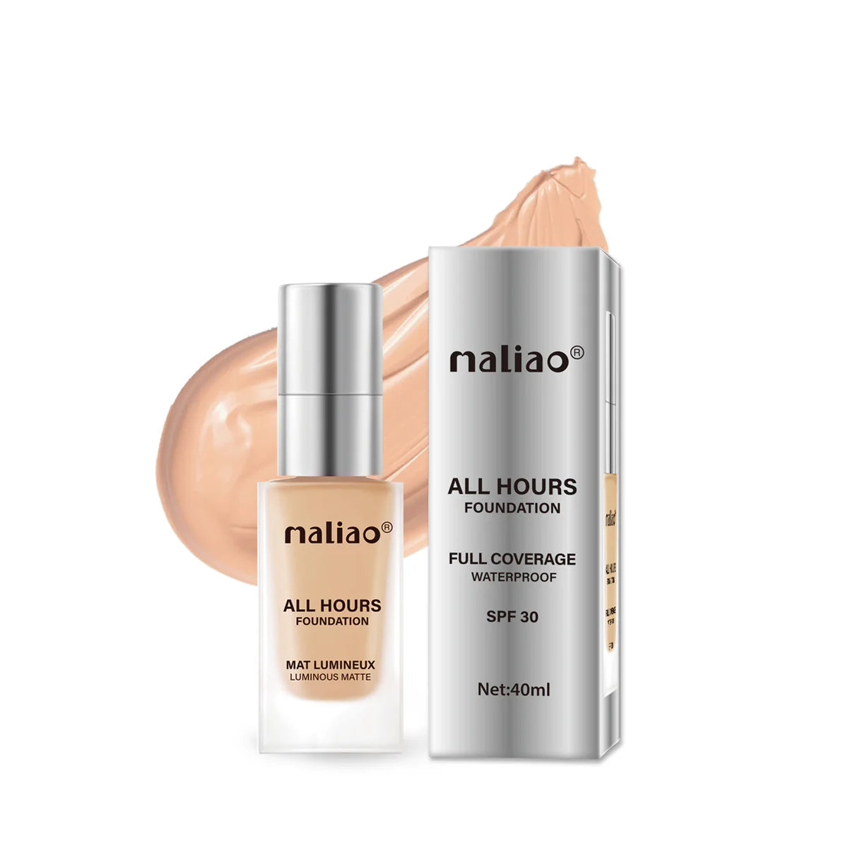 Maliao All Hours Foundation Mat Lumineux - Full Coverage, Waterproof, Luminous Matte Finish