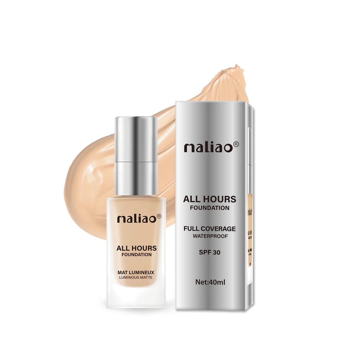 Maliao All Hours Foundation Mat Lumineux - Full Coverage, Waterproof, Luminous Matte Finish