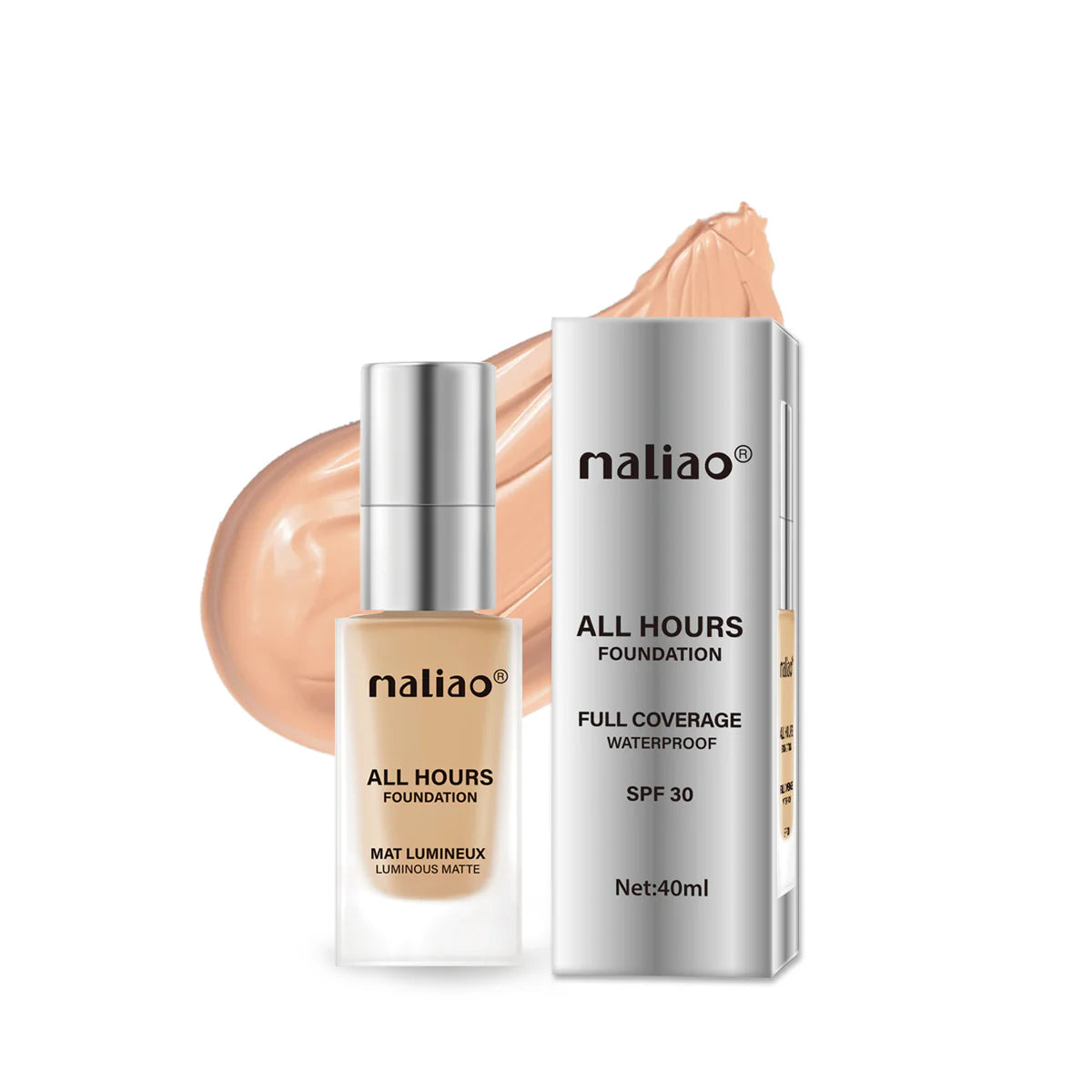 Maliao All Hours Foundation Mat Lumineux - Full Coverage, Waterproof, Luminous Matte Finish