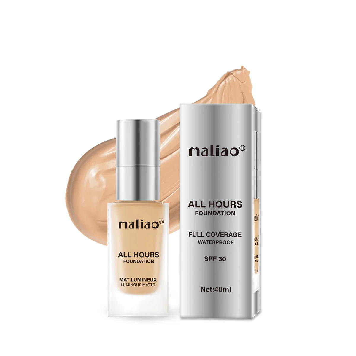 Maliao All Hours Foundation Mat Lumineux - Full Coverage, Waterproof, Luminous Matte Finish