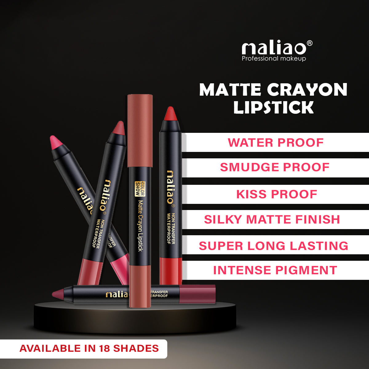 Maliao Matte Crayon Lipstick -Transfer Waterproof Color Show