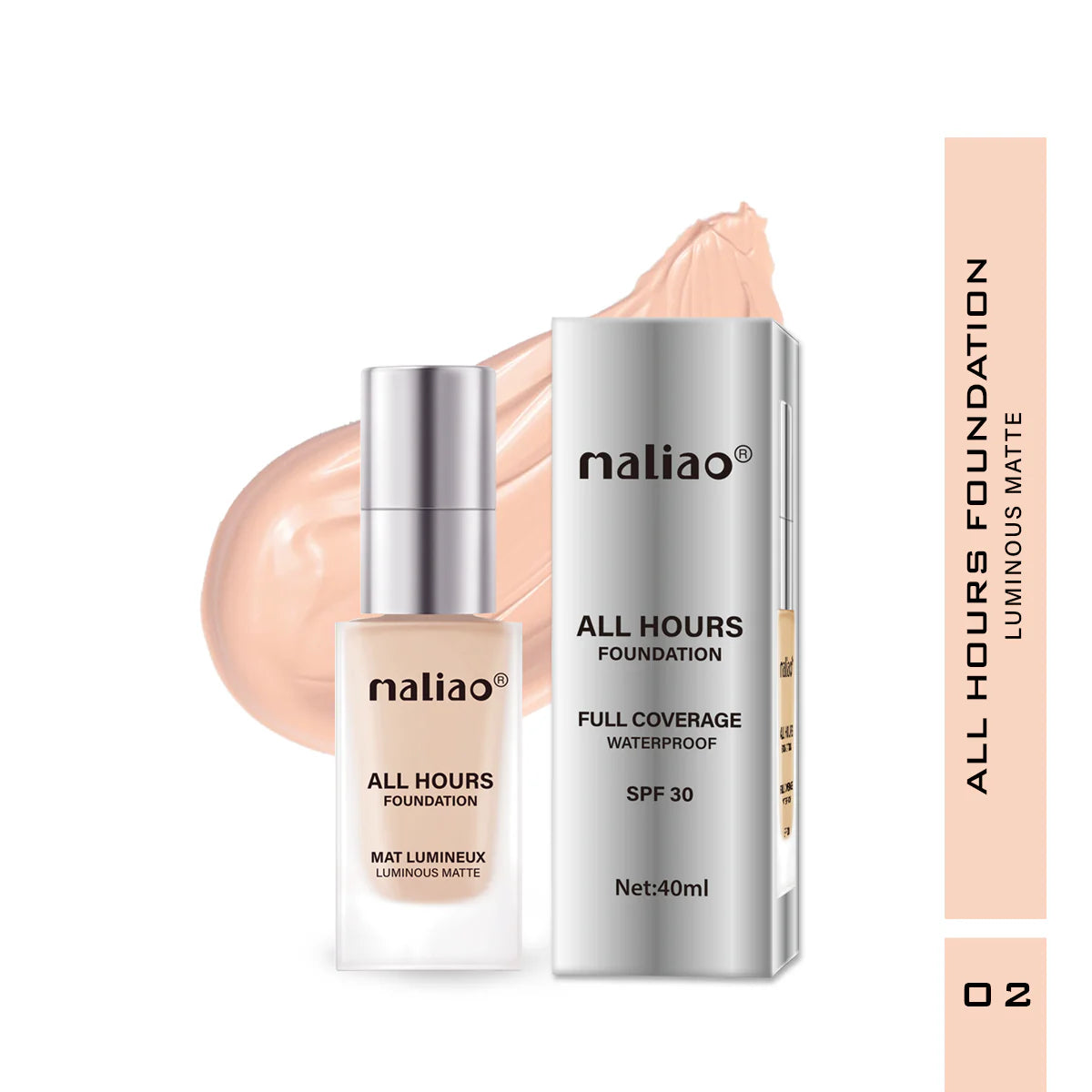 Maliao All Hours Foundation Mat Lumineux - Full Coverage, Waterproof, Luminous Matte Finish