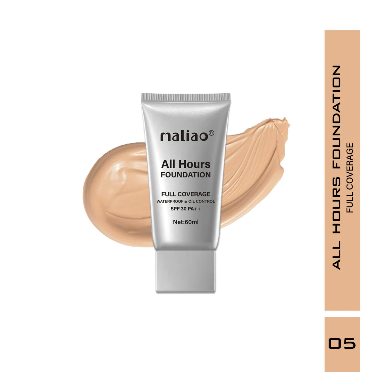 Maliao All Hours Foundation - Full Coverage, Waterproof, Oil Control, SPF 30 PA++